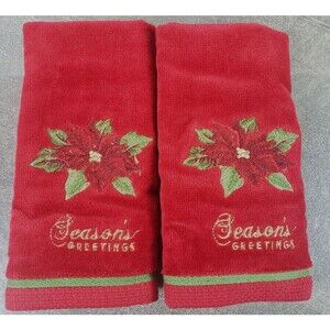 Lenox Seasons Greetings Fingertip Towel Set 2 Fingertip Towels, Red Poinsettia